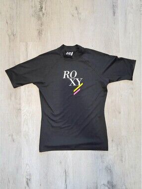 Roxy Girls Size 12 L, Whole Hearted BlackShort Sleeve Rash Guard Swim Shirt